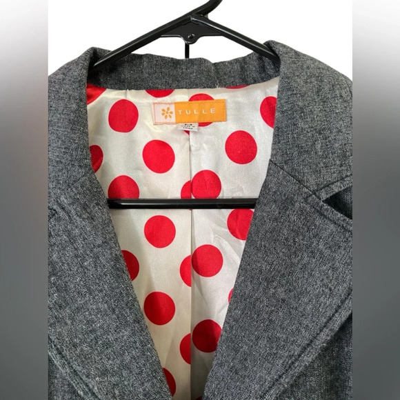 Tulle red polkadot grey blazer jacket - Picture 2 of 6